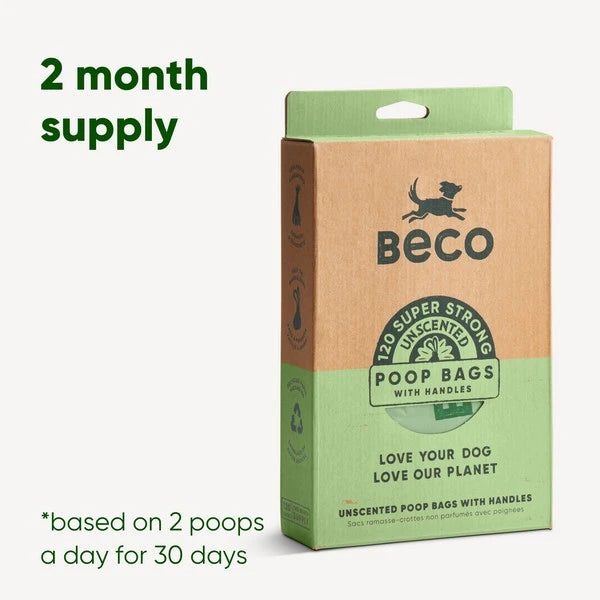 Beco Unscented Recycled Poop Bags With Handles x120 Pack