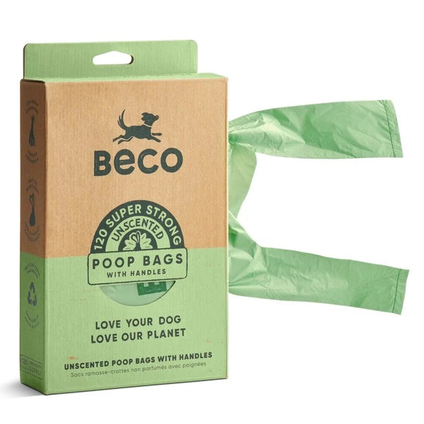 Beco Unscented Recycled Poop Bags With Handles x120 Pack