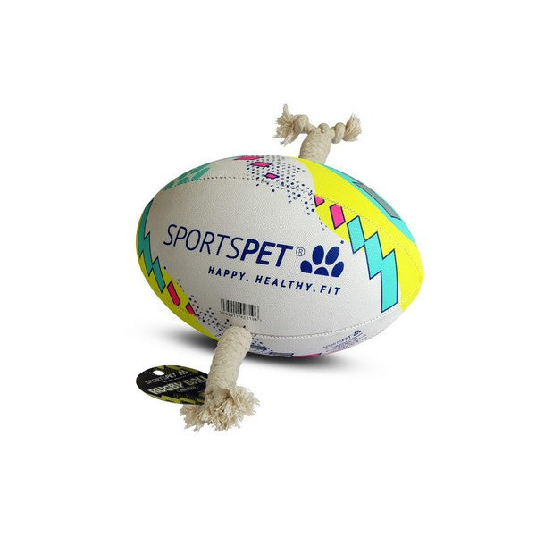 Sportspet Rugby Ball Size 3 in White Yellow & Teal