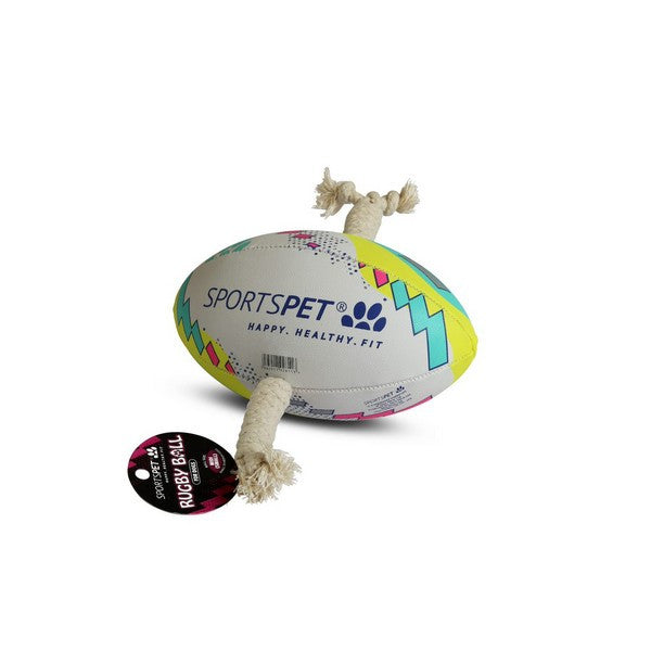 Sportspet Rugby Ball Size Midi in White, Yellow & Teal