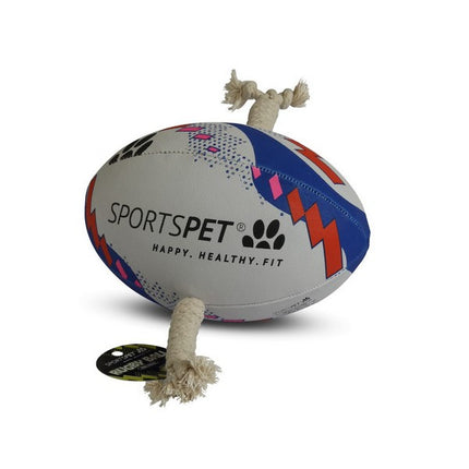 Sportspet Rugby Ball Size 3 in White, Blue & Red