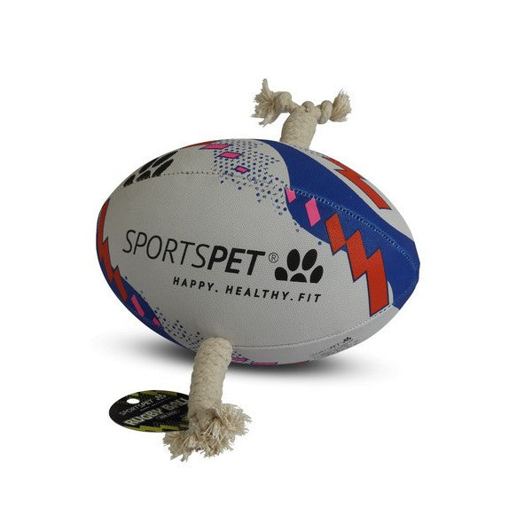 Sportspet Rugby Ball Size 3 in White, Blue & Red