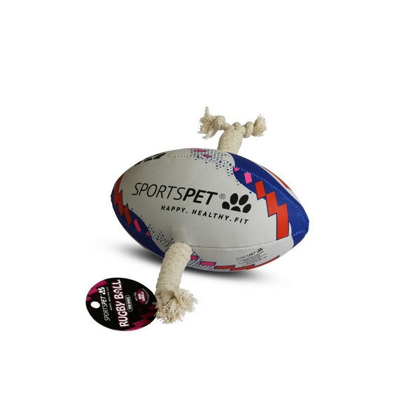 Sportspet Rugby Ball Size Midi in White, Blue & Red