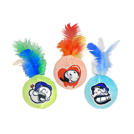 Happy Pet Popeye Cat Rattle Ball with Feathers