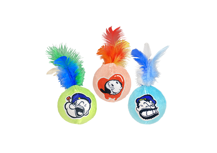 Happy Pet Popeye Cat Rattle Ball with Feathers
