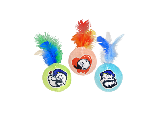 Happy Pet Popeye Cat Rattle Ball with Feathers