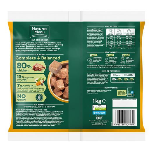 Natures Menu 80/20 Complete and Balanced Chicken 1kg Nuggets
