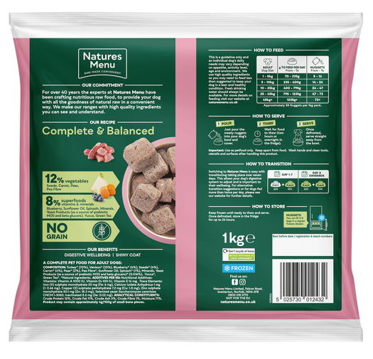 Natures Menu 80/20 Complete and Balanced Venison & Turkey 1kg Nuggets