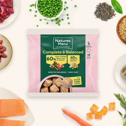 Natures Menu 60/40 Complete and Balanced Tripe, Chicken, Heart, Liver & Salmon 1kg Nuggets