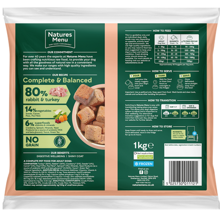 Natures Menu 80/20 Complete and Balanced Rabbit & Turkey 1kg Nuggets