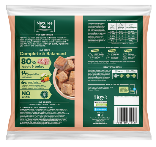 Natures Menu 80/20 Complete and Balanced Rabbit & Turkey 1kg Nuggets