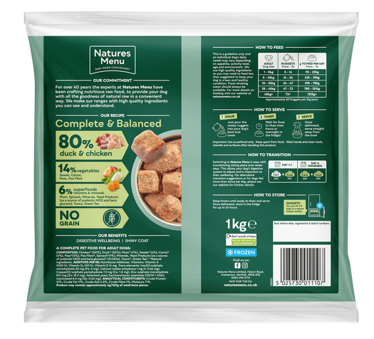 Natures Menu 80/20 Complete and Balanced Duck & Chicken 1kg Nuggets