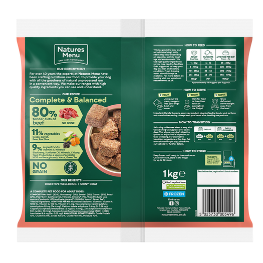 Natures Menu 80/20 Complete and Balanced Beef 1kg Nuggets