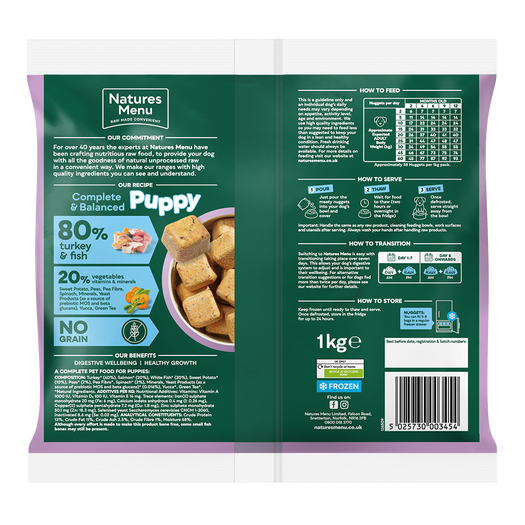 Natures Menu Puppy 80/20 Complete and Balanced  Turkey & Fish 1kg Nuggets
