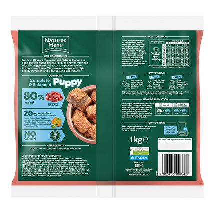 Natures Menu Puppy 80/20 Complete and Balanced Beef 1kg Nuggets