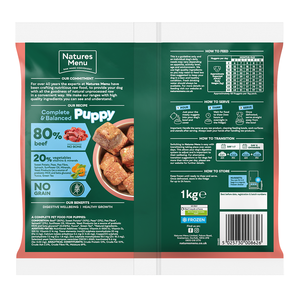 Natures Menu Puppy 80/20 Complete and Balanced Beef 1kg Nuggets