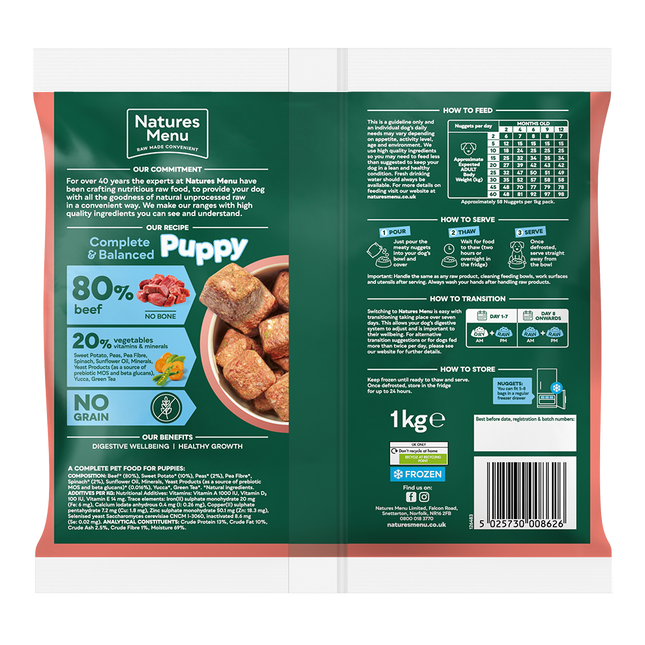 Natures Menu Puppy 80/20 Complete and Balanced Beef 1kg Nuggets