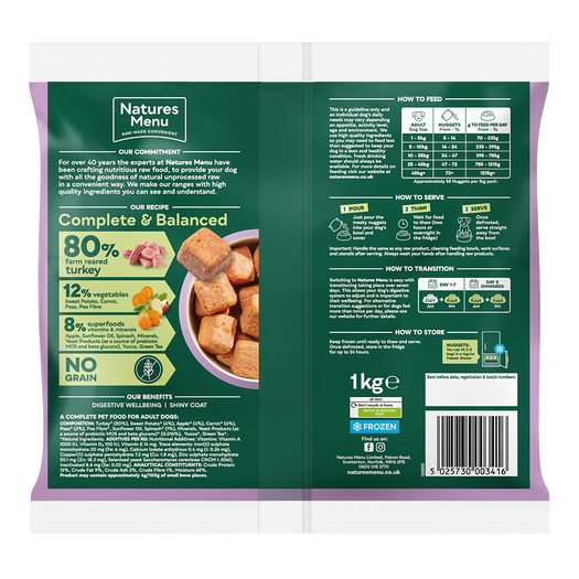 Natures Menu 80/20 Complete and Balanced Turkey 1kg Nuggets