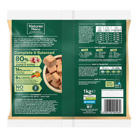 Natures Menu 80/20 Complete and Balanced Turkey & Goose 1kg Nuggets