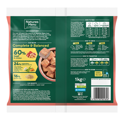 Natures Menu 60/40 Complete and Balanced Beef & Chicken 1kg Nuggets