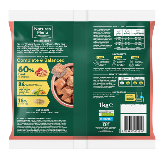 Natures Menu 60/40 Complete and Balanced Beef & Chicken 1kg Nuggets