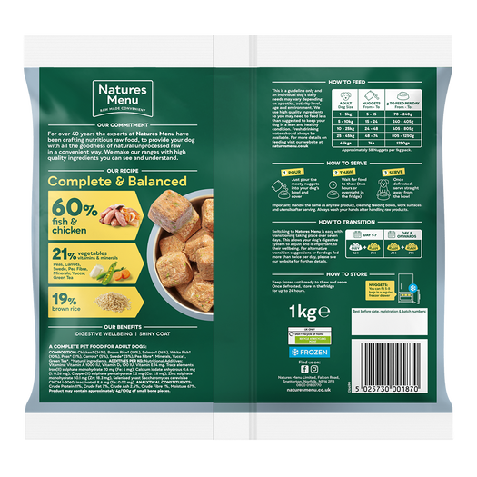 Natures Menu 60/40 Complete and Balanced Fish & Chicken 1kg Nuggets
