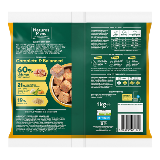 Natures Menu 60/40 Complete and Balanced Chicken & Salmon 1kg Nuggets