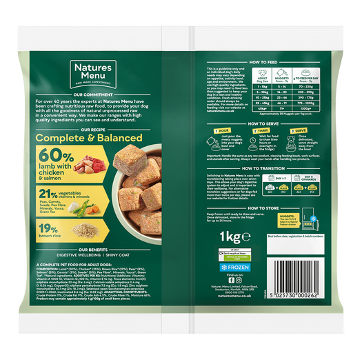 Natures Menu 60/40 Complete and Balanced Lamb & Chicken 1kg Nuggets