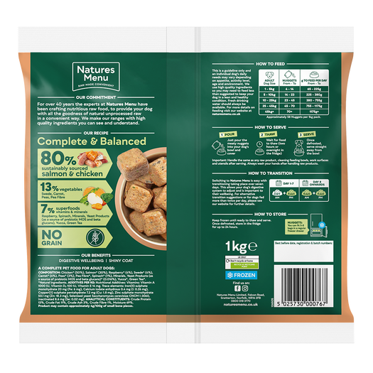 Natures Menu 80/20 Complete and Balanced Salmon & Chicken 1kg Nuggets