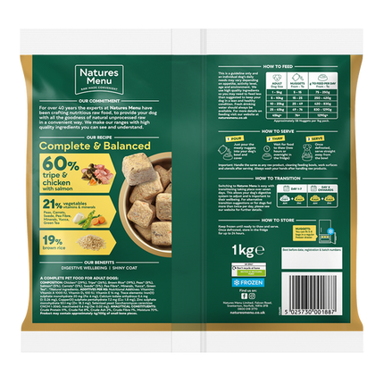 Natures Menu 60/40 Complete and Balanced Tripe & Chicken 1kg Nuggets
