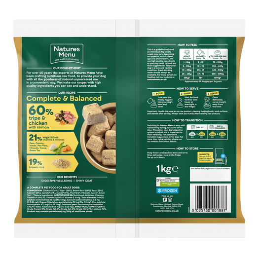 Natures Menu 60/40 Complete and Balanced Tripe & Chicken 1kg Nuggets